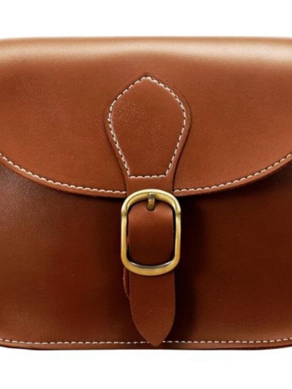 Saddle Brown Leather Crossbody Bag with Gold-Tone Buckle